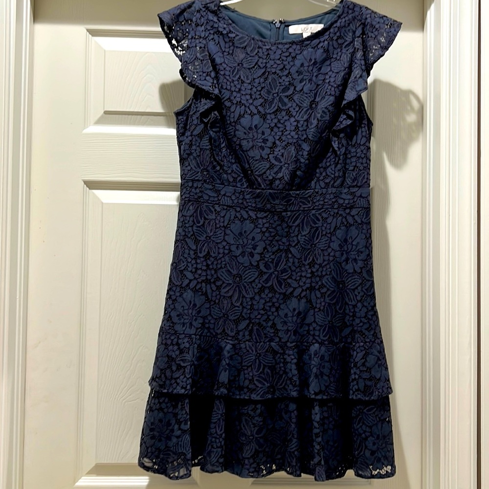 LOFT pretty lace dress fit & flare style zip up back
